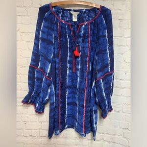 Multiples Blue Red Patriotic Tie Dye Tunic Top Size 1X